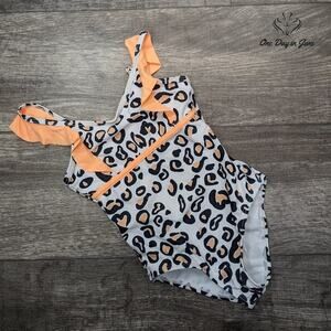 Amzbrly Ruffle Shoulder Leopard One Piece Swimsuit Size M